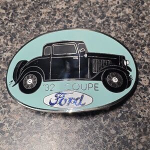 Ford 1932 Coupe Belt Buckle Enamel Vintage Style Hot Rod Classic Car 4" x 2.5"